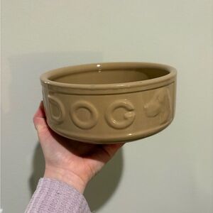 MASON CASH PET DOG Food or Water Dish 7" Bowl, Tan Glazed Pottery Embossed